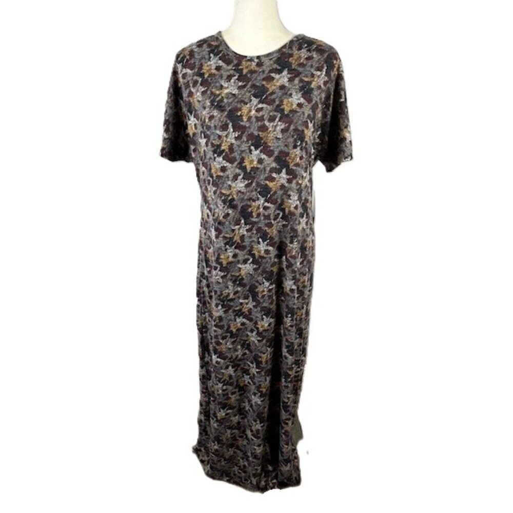 LuLaRoe Maria Maxi Dress XL Short Sleeve Stars Burgandy Gold Turquoise Brown